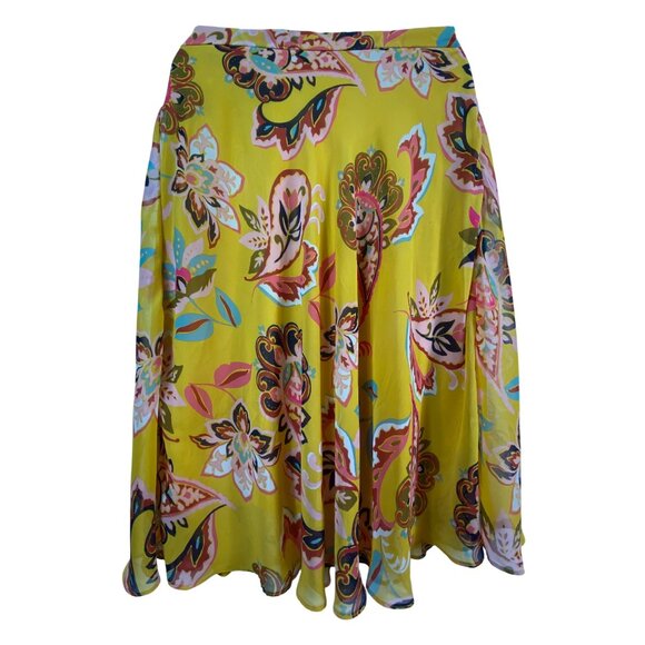 Tahari Xl Paisley Floral Printed Flowy‎ Maxi Skirt Yellow Boho Feminine Hippie - Picture 1 of 7